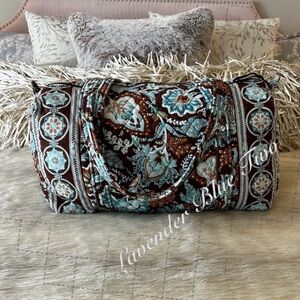 VERA BRADLEY Java Blue 2006 M Duffle Bag Y2K Carryon Travel Brown Blue Floral